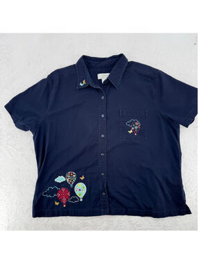 Hot Air Balloon Top Butterflies Button Front Vintage CJ Banks Size 2X Embroidery